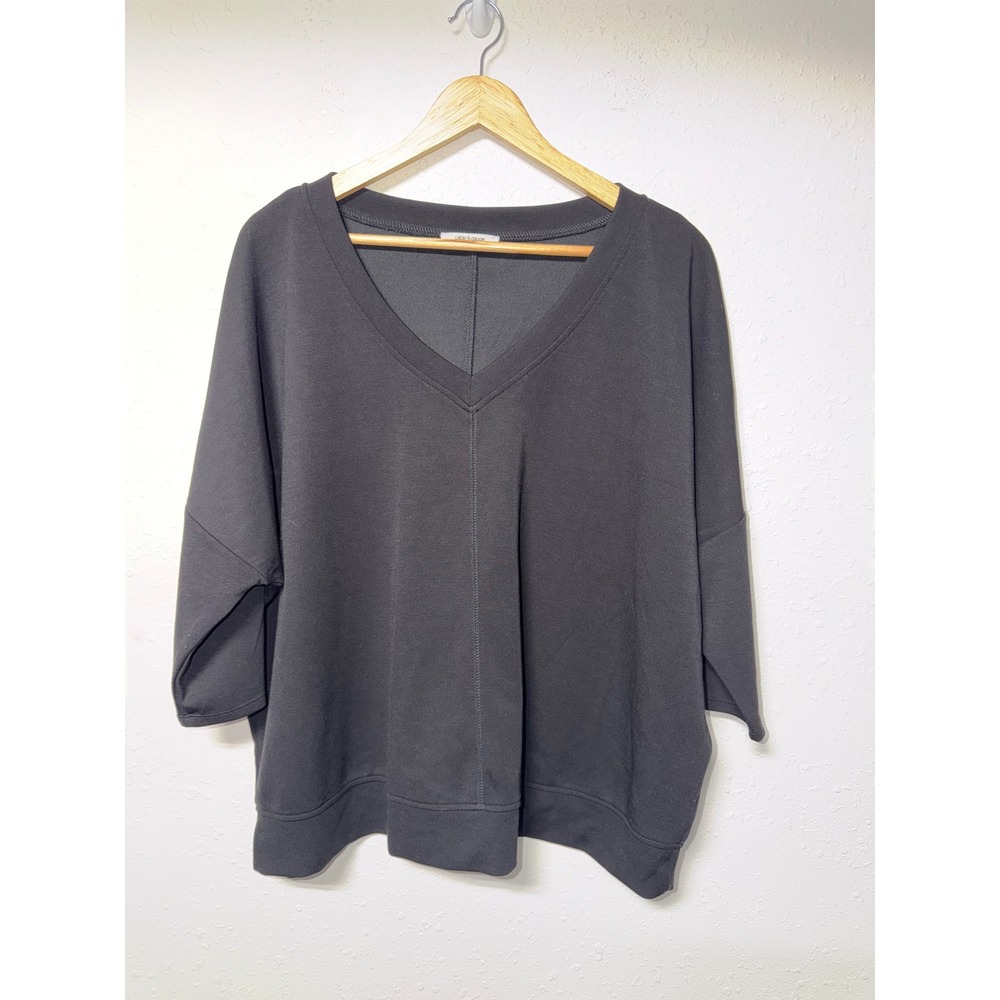 Cable & Gauge Studio Charcoal Gray V-Neck Oversized Sweatshirt 3/4 Sleeve XL